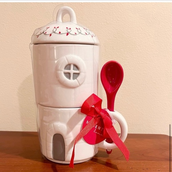 NWT-Beautiful Magenta Home Christmas House Creamer and Sugar Holder with Spoon. - Picture 5 of 6